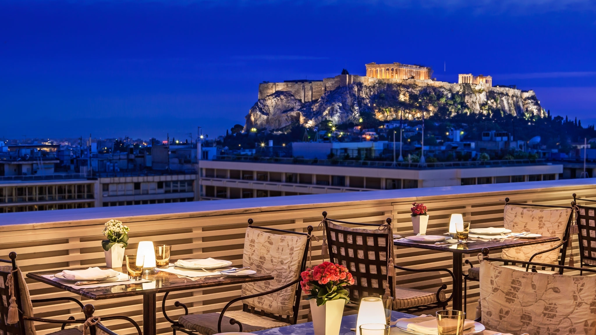 Tudor Hall Restaurant at King George Athens Hotel View to the Acropolis